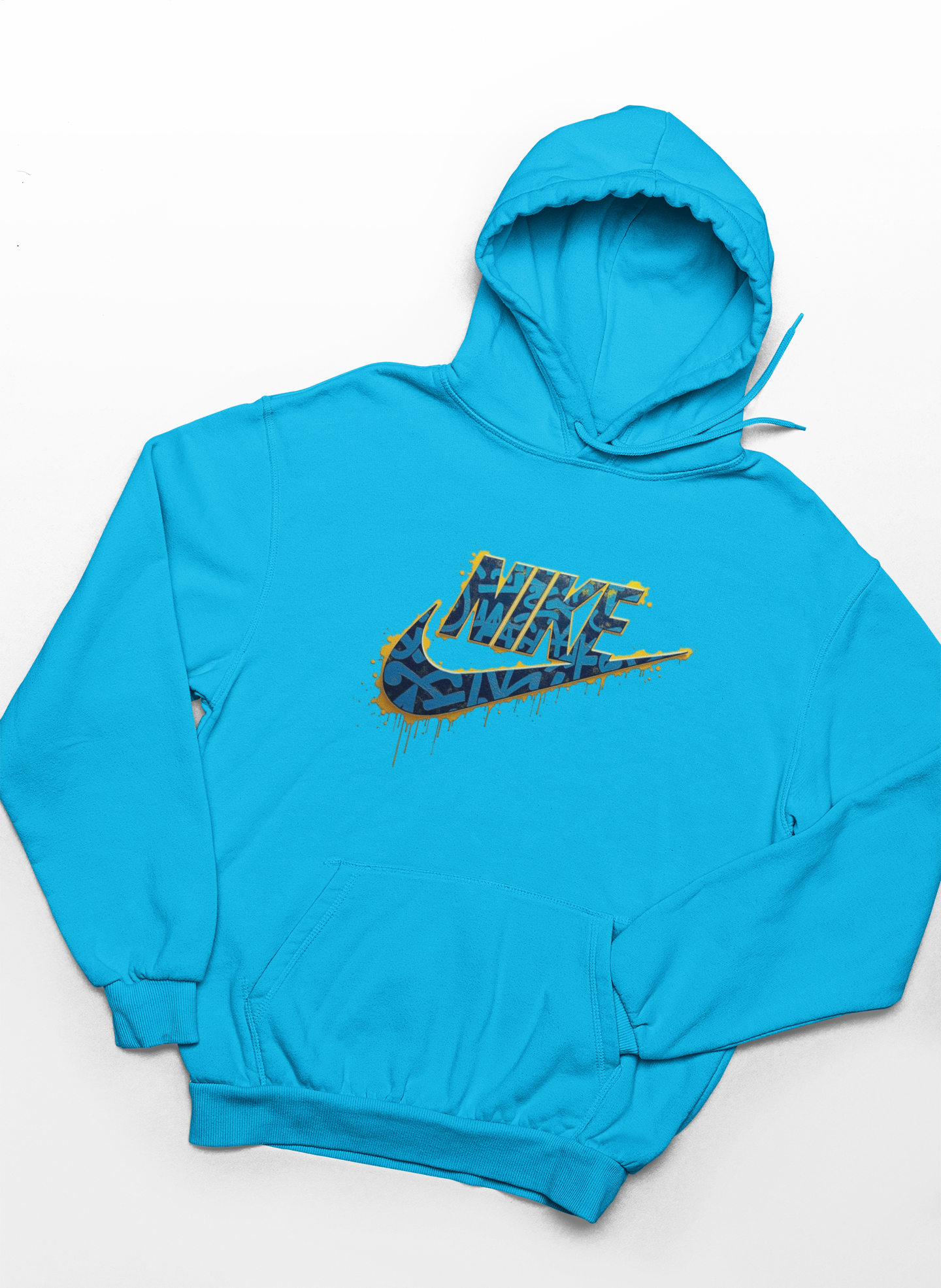 Blue hoodie with Nike logo on a white background