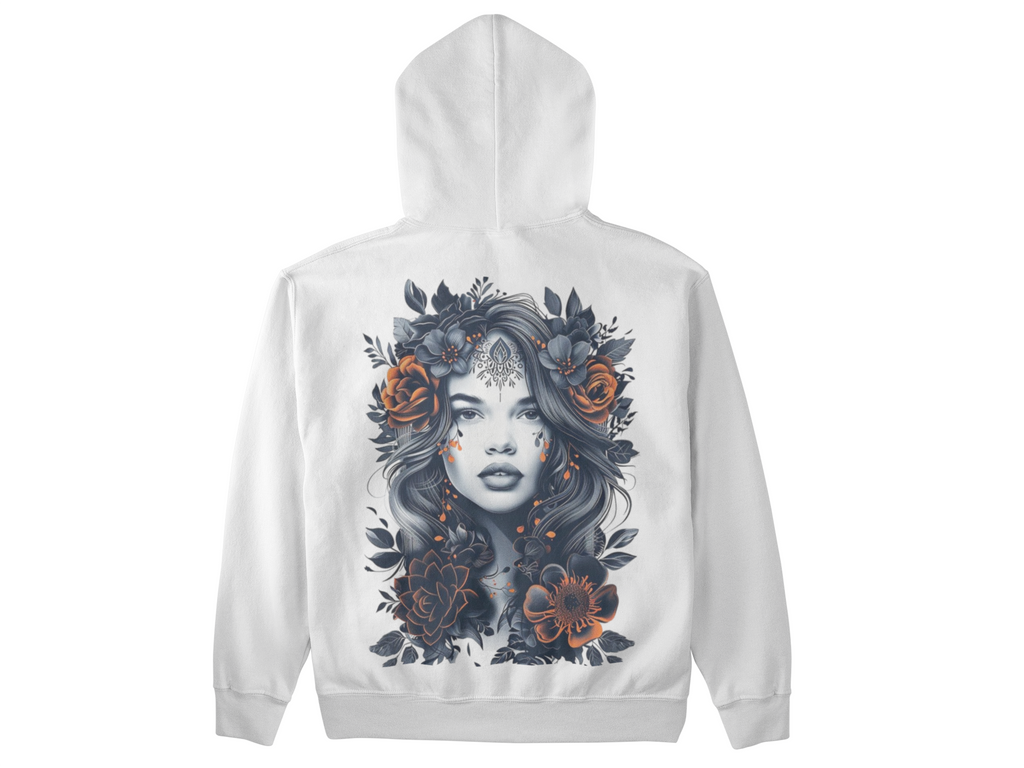 Hoodie à capuche blanc artistique pour femme – un sweat à capuche tendance, fleuri et féminin