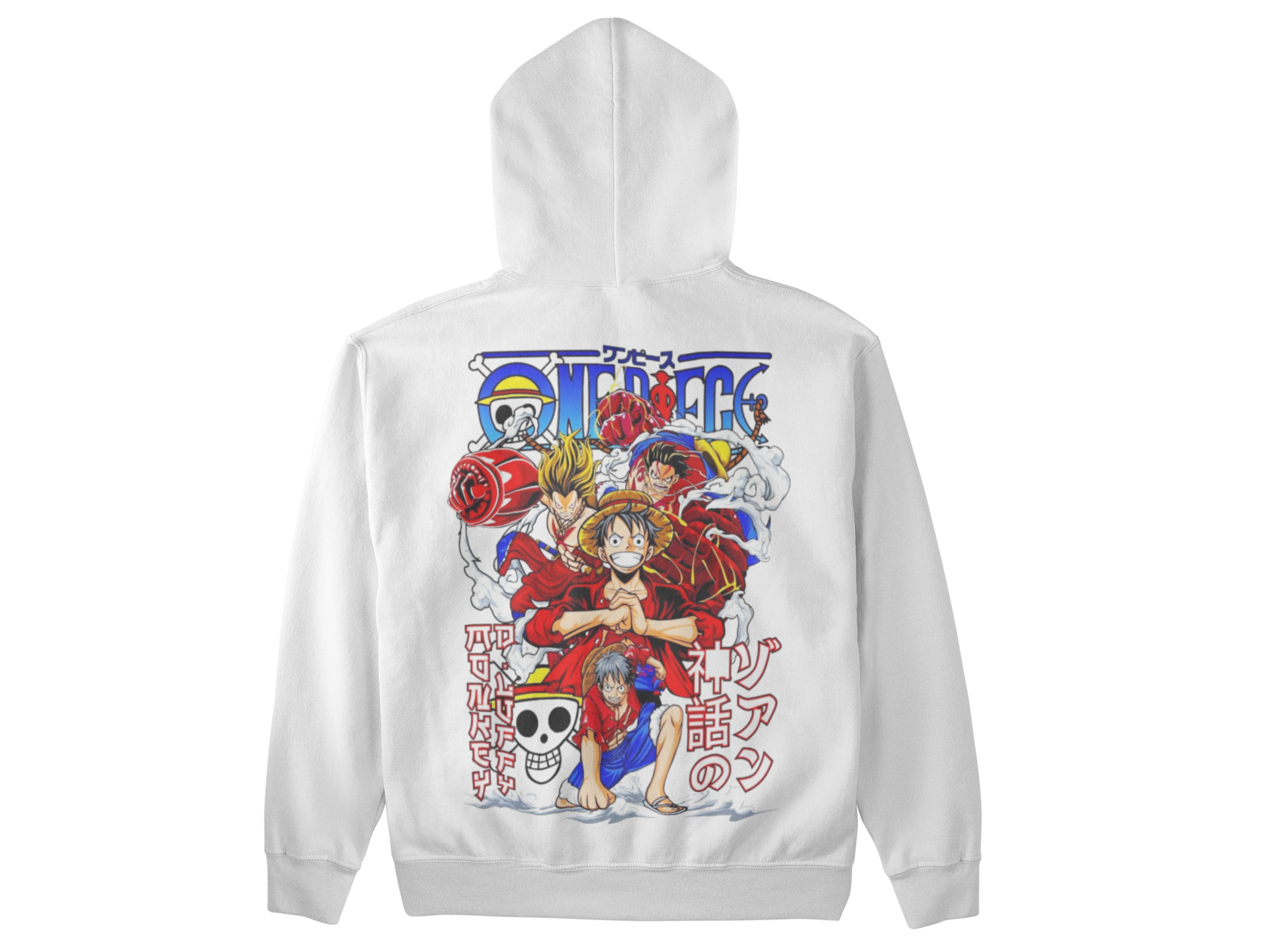 Hoodie One Piece رجالي – سويتشيرت أنمي بطبعة لوفي | أبيض و أسود