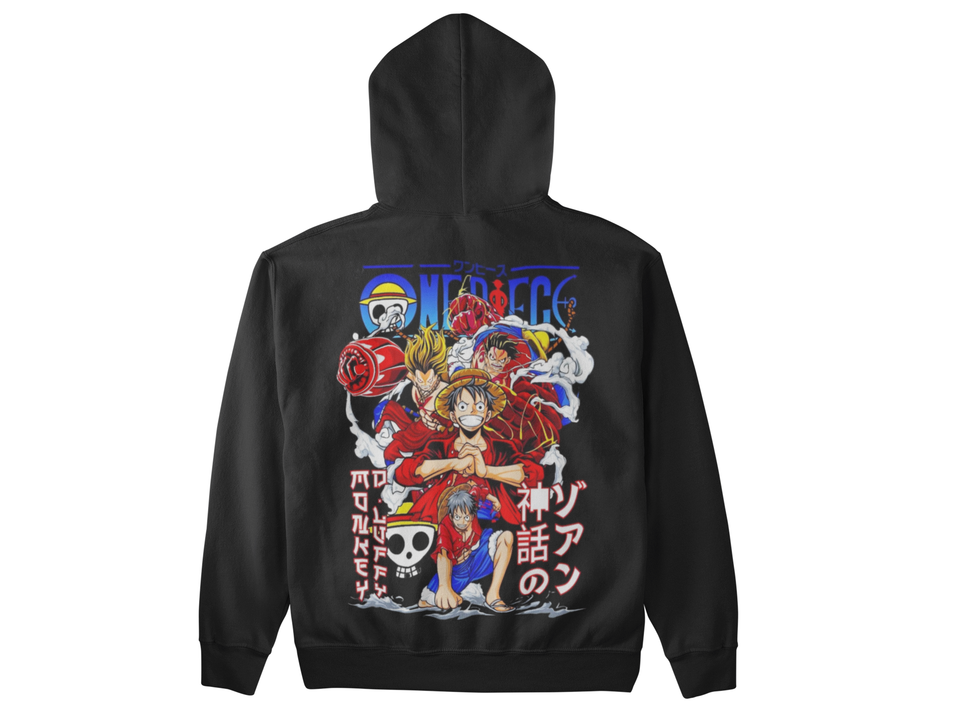 Hoodie One Piece رجالي – سويتشيرت أنمي بطبعة لوفي | أبيض و أسود